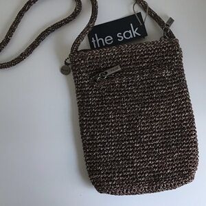 The Sak Small Crossbody Hand Crocheted Bag Brown/White Recycled Materials NWT